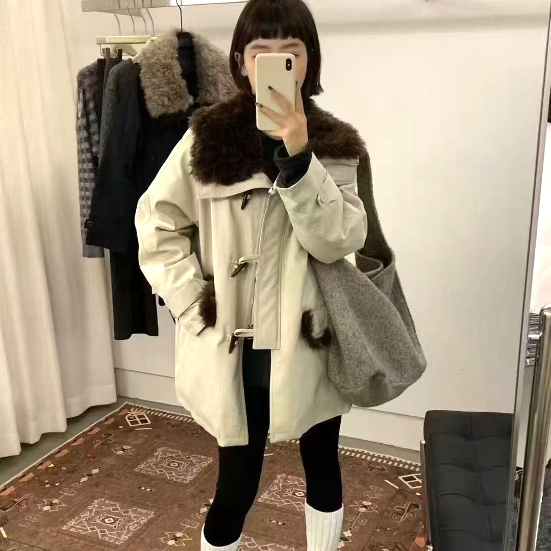 高级感羊羔毛拼接羽绒派克女2025冬季新款韩版宽松保暖中长款外套