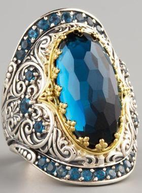 臻荣wish热卖新款托帕石分色戒指