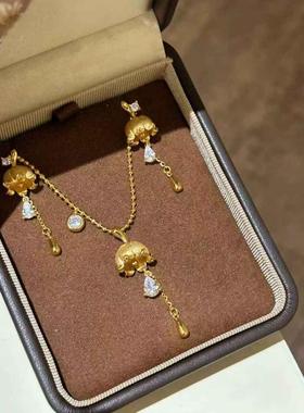 新中式金色拉丝铃兰花水滴吊坠