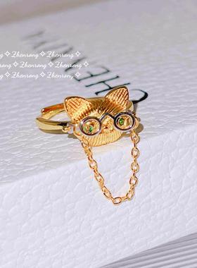 小红书同款手工拉丝猫博士戒指女