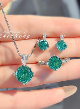 八角千禧玫瑰切帕拉伊巴项链吊坠