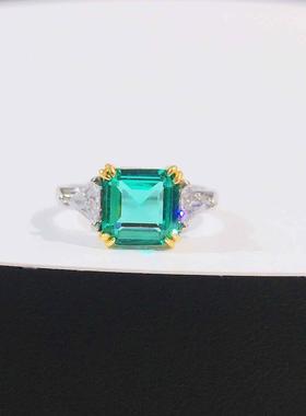 高定款仿哥伦比亚培育祖母绿戒指