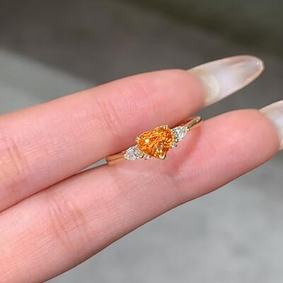 轻奢千金风摩根橙爱心戒指冰花切