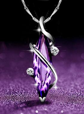 镀s925纯银四叶草紫水晶镶钻项链