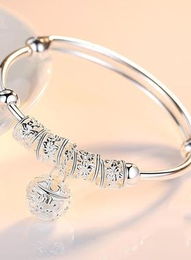臻荣镀925银手镯女款宫铃铛