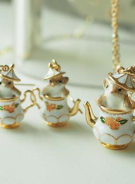 欧美创意可爱卡通茶杯花栗鼠耳环