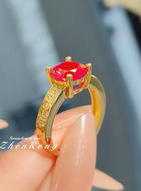 轻奢气质2克拉玫红宝石戒指法式