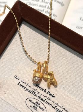 法式复古缎带拉丝松果吉象吊坠