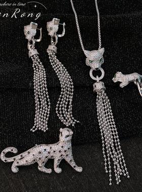 欧美大牌卡家豹子头长款流苏耳环