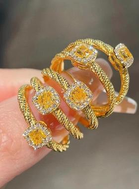 小红书爆款小方糖戒指镀黄金镶嵌