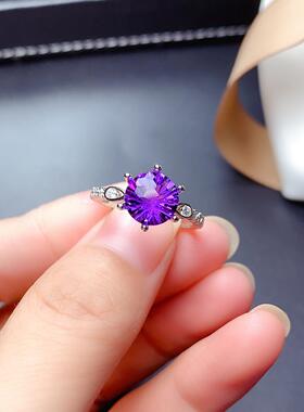 爆款紫水晶烟花切仿莫桑钻戒指pt