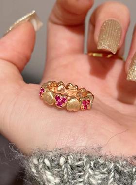 糖果甜心复古拉丝桃心锆石戒指