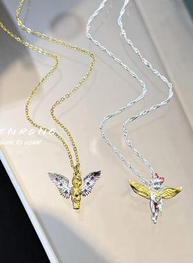 vintage古董飞吻小天使项链立体