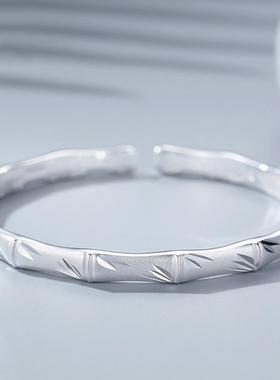 爆款女磨砂镀银竹节手镯古法传承