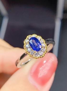 小清新女开口戒指镶钻皇家蓝双色