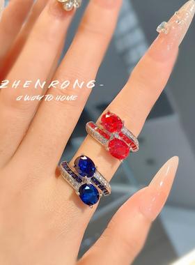 法式复古ins双生石红刚玉戒指