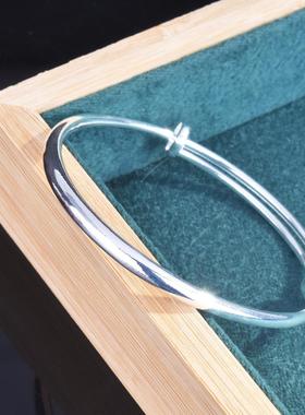 圆肚光身光面贵妃百搭简约维拉银手镯女款 韩版开口手环