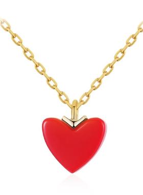 镀925纯银小红心项链女爱心红色