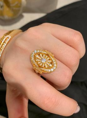 中古风复古雏菊戒指高级感蕾丝