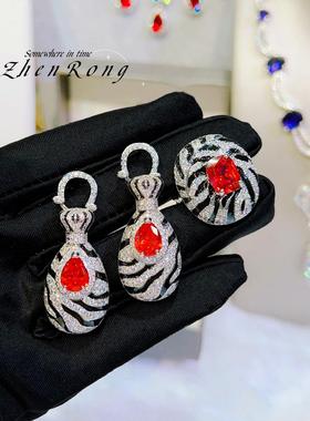 摩登复古斑马纹红宝石套装欧美