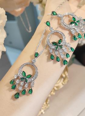 法式复古祖母绿蝴蝶流苏耳环耳坠