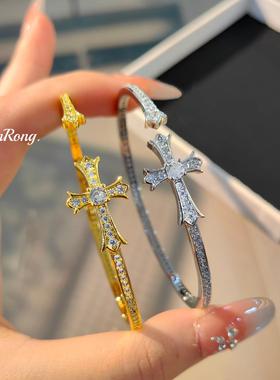 中古vintage克克十字架镶钻手镯