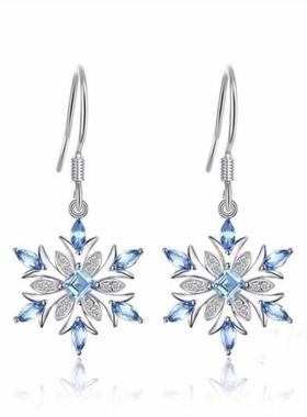 外贸爆款浅蓝色托帕石耳环欧美时尚女雪花耳饰ebay亚马逊wish