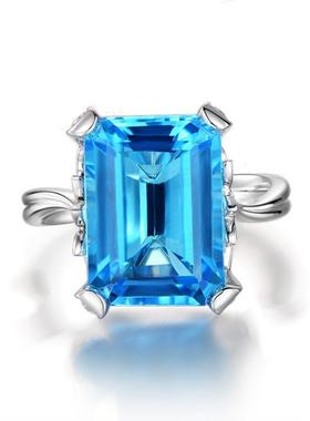 臻荣欧美托帕石蓝宝石戒指海蓝色