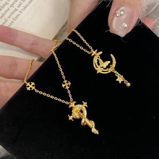 中古风vintage鸢尾花权杖灵蛇项链轻奢简约超仙蝴蝶水冰月项链女