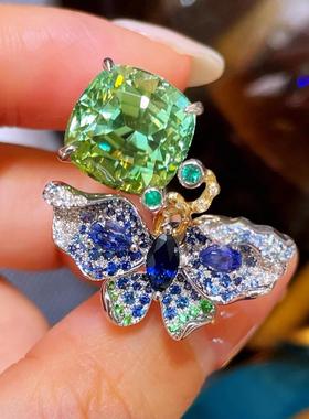 庄周梦蝶轻奢气质薄荷绿碧玺蝴蝶