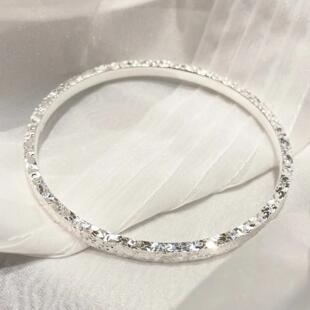 三面碎冰冰实心闭口碎银子手镯镀纯银轻奢小众高级感手饰手环