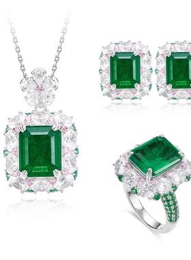 欧美复古绿钻吊坠开口戒指高级感