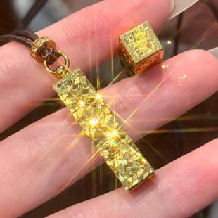爆款碎冰冰小金条爆闪碎冰冰四方来财小银条长款毛衣链项链女吊坠