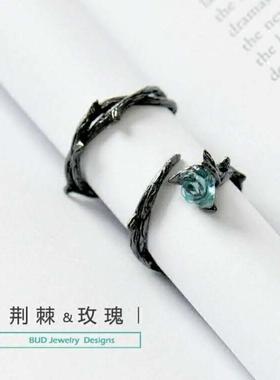 镀s925纯银黑色戒指女简约时尚