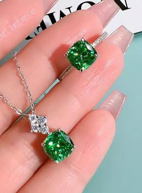 轻奢祖母绿冰花切公主方吊坠项链