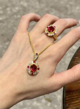 轻奢气质鸽子蛋玫红宝石戒指