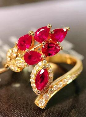 vintage中古珠宝红刚玉戒指法式