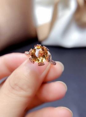 新款奢华黄水晶戒指女仿D色