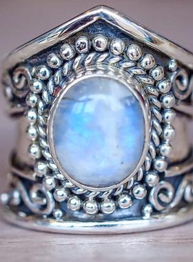 wish热卖新品欧美复古月光石泰银