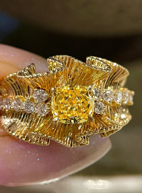 法式复古黄钻蕾丝戒指轻奢小众