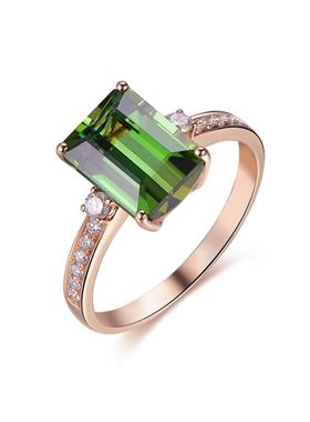 新款仿真绿碧玺戒指镀18K玫瑰