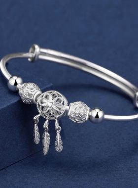 韩版简约捕梦网手镯女镀银小众