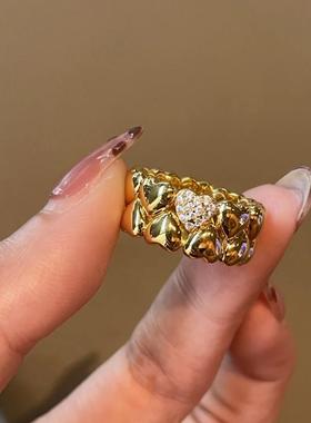 中古vintage双层爱心戒指轻奢