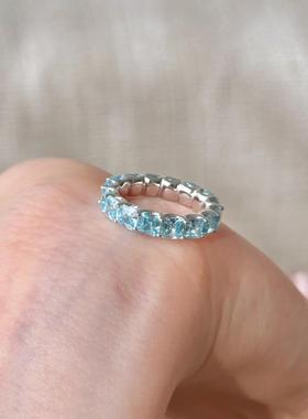 重工高级感满钻托帕蓝排戒时尚