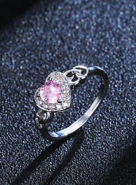 ebay韩版时尚流行爱心形粉色锆石