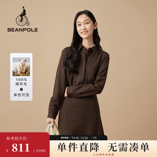 女士商务休闲羊毛针织衬衫 100%绵羊毛 BEANPOLE滨波