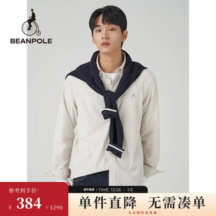 条纹衬衫 米色商务休闲刺绣长袖 男士 BEANPOLE滨波