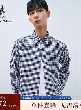 BEANPOLE滨波  男款休闲上衣商务慵懒棉麻朝阳格长袖衬衫
