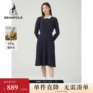 毛衣连衣裙 修身 BEANPOLE滨波 女士藏青色翻领中长款