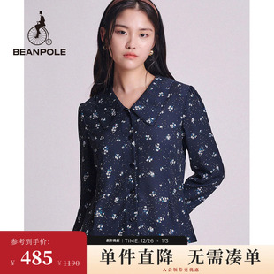 衬衫 BEANPOLE滨波 七分袖 款 女士商务休闲藏青色碎花修身